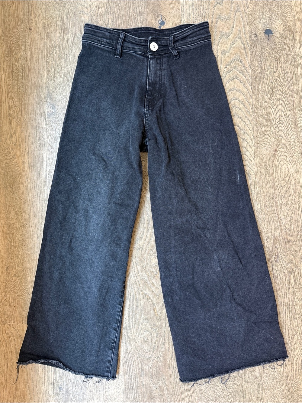Zara Girls Black High-Waist Wide-Leg Jeans